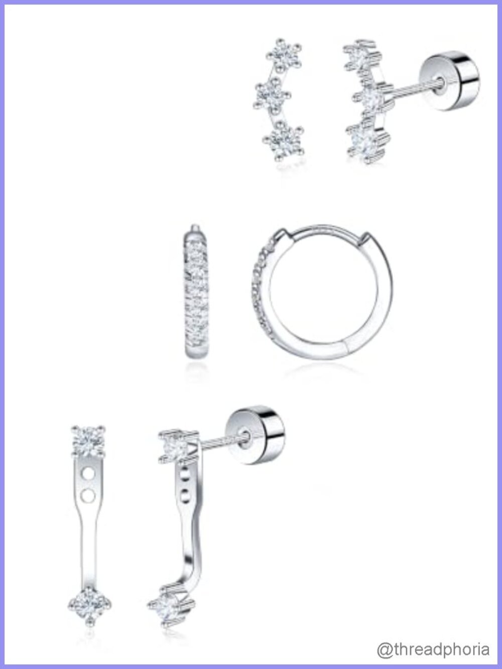 Moissanite Earring Set 925 Sterling Silver Huggie Hoop Ear Jacket Climber